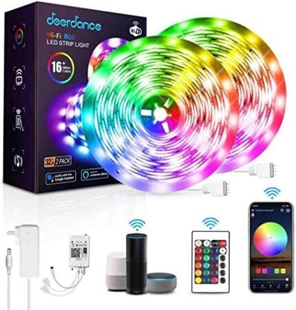 deerdance Smart LED Strip Lights, 32.8feet Works with Alexa Google Assistant APP Control Music Sync 16 Million Colors 5050 RGB WiFi Light Strip for Bedroom TV Ceiling Kitchen Cabinet Party