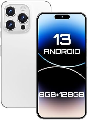 fuxinya Unlocked Cell Phones 2023 Android 13 Smartphone with Dynamic Island 8GB+128GB 8-Core Mobile Phones 6.54" HD Screen 50MP+13MP Camera 5000 mAh Long Battery Cellphone with 4G Dual SIM - (White)