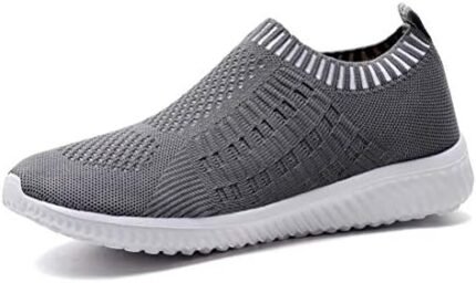 konhill Women's Lightweight Casual Walking Athletic Shoes Breathable Mesh Work Slip-on Sneakers 7.5 US Dark Grey