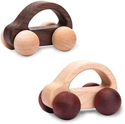 let's make Organic Baby Push Car Wooden Toys 2pc Wood Car and Fine Movement Development and Infant Grasping Montessori Toys