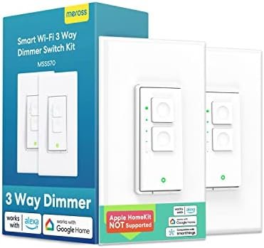 meross Smart 3 Way Dimmer Light Switch Kit, 2.4GHz WiFi Dimmer Switch for Dimmable LED Light, Halogen and Incandescent Bulb, Support Alexa, Google Assistant and SmartThings, Remote and Voice Control