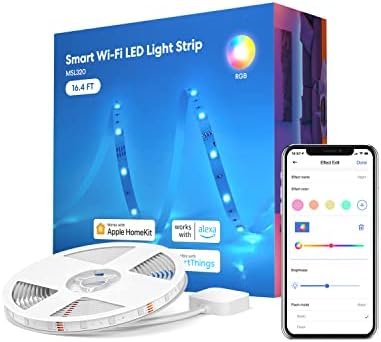 meross Smart LED Strip Lights, 16.4ft WiFi Strip Works with Apple HomeKit, Siri, Alexa, Google, and SmartThings, 16 Million Colors with App Control, RGB Strip Light for Bedroom, Christmas, Kitchen