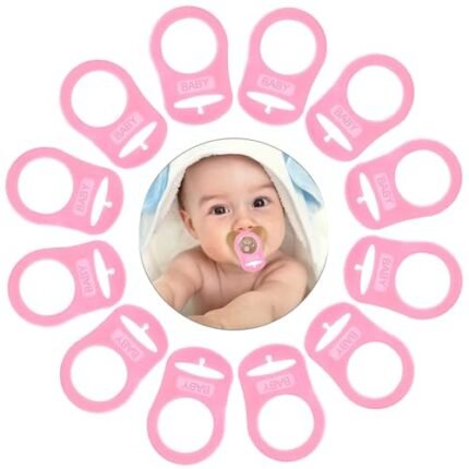 10 Pcs Baby Dummy Pacifier Holder, Soft Silicone Baby Pacifier Clips Holders, Silicone Adapter Rings Holder, Baby Nipple Rings, Pacifier Rings Infant for Baby Pacifiers (Pink)