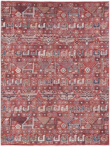 10'2"x13'8" Red Antiqued Caucasian Design Hand Knotted Pure Wool Rug G80683