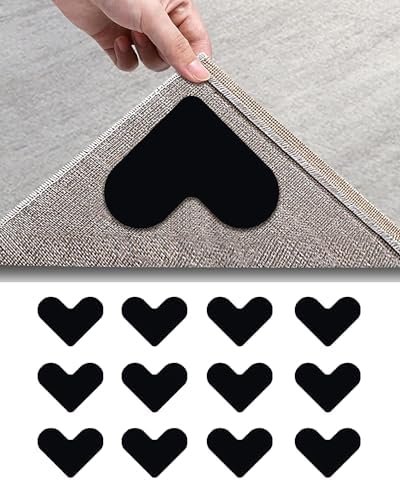 12 Pack Rug Gripper Carpet Stickers Non-Slip Rug Pads for Hardwood Floors and Tile Stickers Carpet Corner Reusable and Washable Tape for Area Rugs Dual Sided Adhesive Gripper