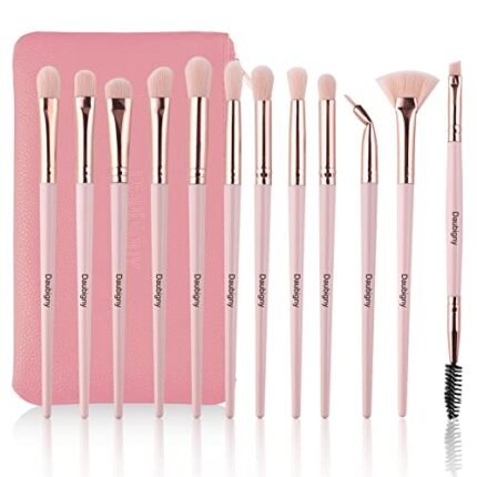 Daubigny Eye Makeup Brushes,12 PCS Professional Eye shadow, Concealer, Eyebrow, Foundation, Powder Liquid Cream Blending Brushes Set With Carrying Bag(Pink)