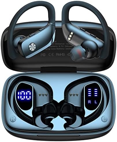 bmani Wireless Earbuds Bluetooth Headphones 48hrs Play Back Sport Earphones with LED Display Over-Ear Buds with Earhooks Built-in Mic Headset for Workout Black