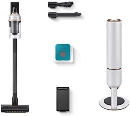 SAMSUNG BESPOKE Jet Cordless Stick Vacuum Cleaner w/ Clean Station, Powerful Multi-Surface Floor Cleaning for Carpet, Hardwood, Tile, 5-Layer Filter, Lightweight, VS20A9500AW/AA, 2023, Misty White