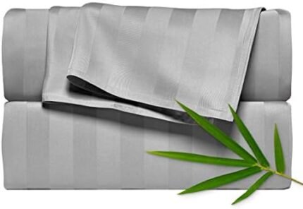 Pure Bamboo - Sheets King Bed Sheet Set, Genuine 100% Organic Bamboo Viscose, Luxuriously Soft & Cooling, Double Stitching, 16 Inch Deep Pockets, Lifetime Quality Promise (King, Jacquard Silver)