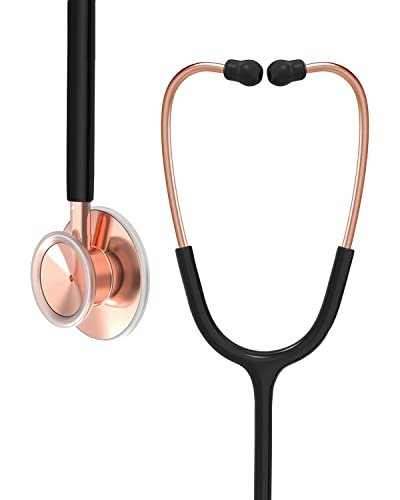 Clairre Rose Gold Stethoscope Gift for Nurses, Doctors and Medical Students, Dual Head for Home Health Use Christmas White Elephant Gift, Night Black