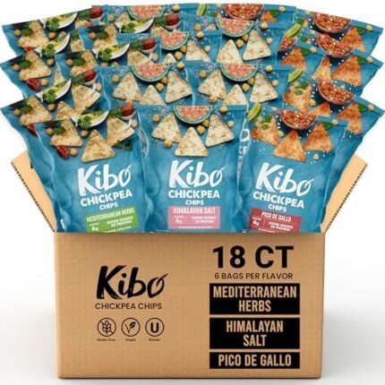 Kibo Chickpea Chips - High Protein/Fiber, Plant-Based, Cert. Gluten Free, Non-GMO, Vegan, Kosher, 3 Flavor Variety Pack, 1oz 18 pk