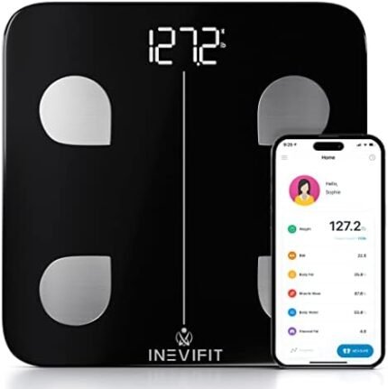 INEVIFIT Smart Body Fat Scale, Highly Accurate Bluetooth Digital Bathroom Body Composition Analyzer, Measures Weight, Body Fat, Water, Muscle, Visceral Fat & Bone Mass for Unlimited Users (Black)