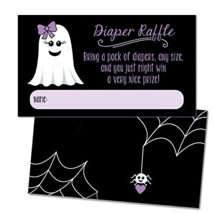 25 Ghost Diaper Raffle Tickets for Halloween Little Boo Baby Showers - Purple