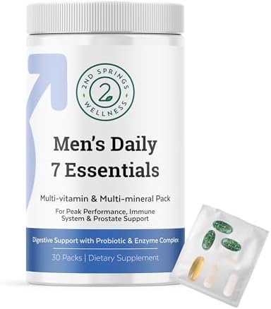 2nd Springs Daily 7 Essentials - 7 Pack Adult Male Multivitamin & Multimineral Pack for Energy, Metabolism, Immune System Support, Prostate Support with Probiotic, Digestive Enzymes