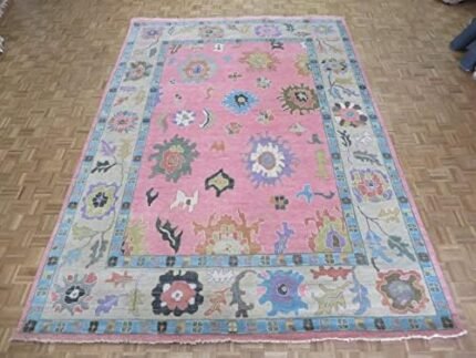 9'10 x 13'10 Hand Knotted Pink Colorful Turkish Oushak Oriental Rug G13394