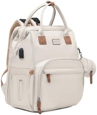 AIITA Diaper Bag Backpack – Baby Diaper Bag with Changing Station – Maternity Diaper Bag Organizer with Multifunctional Pockets – Large Capacity Mommy Bag for Baby Travel Essentials – White Grey