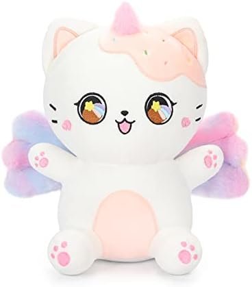 AIXINI Cute Caticorn Plush Stuffed Unicorn Cat Animal Plushie 10" Soft Toy with Rainbow Wings for Girls