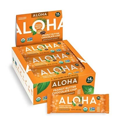 ALOHA Organic Plant Based Protein Bars |Peanut Butter Chocolate Chip | 1.98 Oz (Pack of 12) | Vegan, Low Sugar, Gluten Free, Paleo, Low Carb, Non-GMO, Stevia Free, Soy Free, No Sugar Alcohols