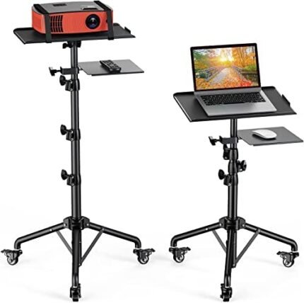 AMADA HOMEFURNISHING Projector Stand with Wheels, Laptop Tripod Stand with Bag, Rolling Laptop Stand with Mouse Tray, Height Adjustable Projector Tripod for Laptop, Projector, DJ, Sheet Music, AMPS05