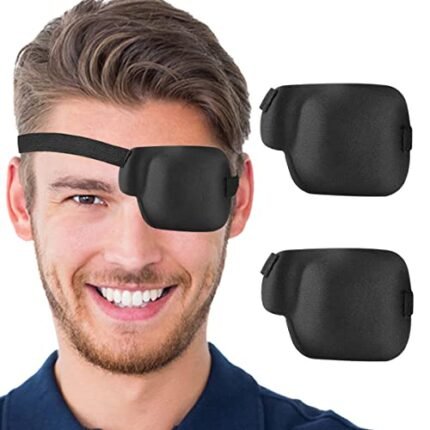 AMZVIO 2PCS Eye Patches for Adults,3D Medical Eye Patch,Ajustable Eyepatch for Left Eye,Soft Black Eyepatch for Lazy Eye After Sugery,Large Size(Left Eye)