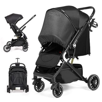 AODI Lightweight Reversible Baby Stroller, Infant Toddler Stroller, One Hand Easy Folding Compact Travel Stroller with Cup Holder & Oversize Basket, Sleep Shade for Airplane Travel and More