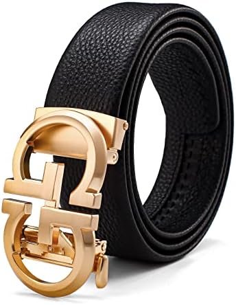 ARIMIA Fashion Diamond Mens Real Leather Ratchet Belt Black Adjustable Length Full Grain Soft Genuine Cowhide Strap Wide