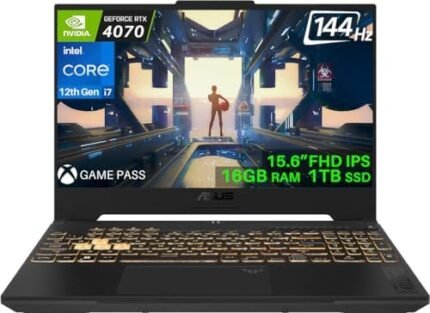 ASUS TUF Gaming Laptop, 15.6" FHD 144Hz Display, 12th Gen Intel Core i7-12700H (14-Core), NVIDIA GeForce RTX 4070, 16GB RAM, 1TB SSD, Backlit Keyboard, Wi-Fi 6, Windows 11 Home, with Stand