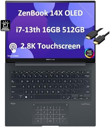 ASUS ZenBook Pro 14 14X OLED Q420 Business Laptop (14.5" QHD+ Touchscreen, Intel 13th Gen 14-Core i7-13700H, 16GB RAM, 512GB SSD), Backlit, FHD Webcam, NumberPad, IST HDMI, Win 11 Home, Inkwell Gray