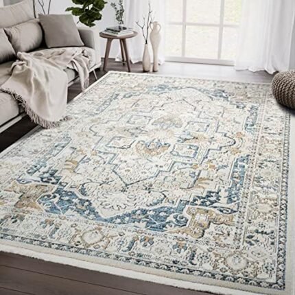 Abani Savoy Collection Area Rug - Blue and Green Vintage Design - 4' x 6' - Easy to Clean - Durable for Kids and Pets - Non-Shedding - Medium Pile - Soft Feel - for Living Room, Bedroom & Office