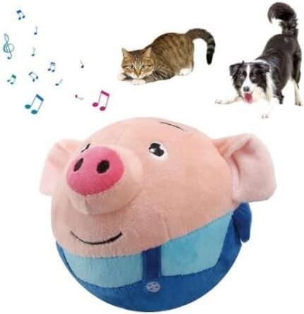 Active Moving Pet Plush Toy, Interactive Dog Toys Squeaky Moving Dog Ball Toy, Washable Cartoon Pig Plush Sound Electronic Dog Toy, Shake Bounce Boredom Talking Toys for Dog, Pets, Cats (Blue Pig)