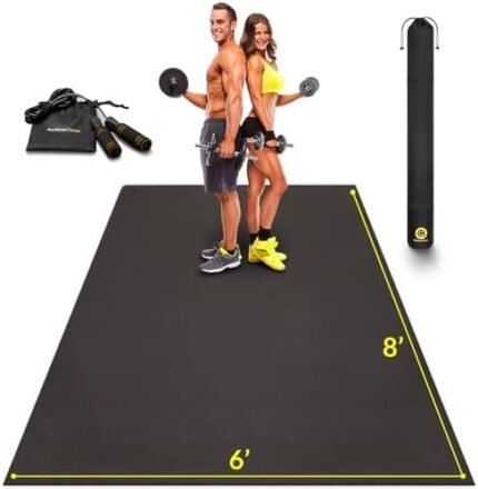 ActiveGear Large Exercise Mat 8 x 6 ft 7mm Thick Premium Ultra-Durable Non-Slip Rubber Workout Mat for Home Gym Flooring | Ideal for Cardio, Fitness, Plyo | Bonus Jump Rope and Storage Bag Included