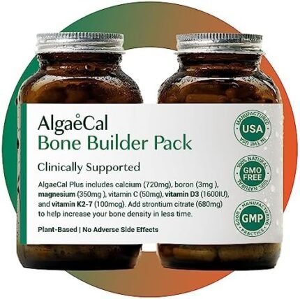 AlgaeCal - Bone Builder Pack for Bone Density Increase, Clinically Supported Plant Based Calcium Supplement & Strontium, Vitamins K2 (100mg), D3 (1600 IU), Magnesium & 16 nutrients for Bone Health