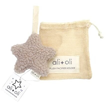 Ali+Oli Plush Pacifier Holder (Star-Sand) Soft Binky Holder for Babies, Plush Holder for Pacifiers, Cute Baby Binkies Plush Holder, Pacifier Holder for Baby Boys & Girls, Baby Toy with Cute Decor