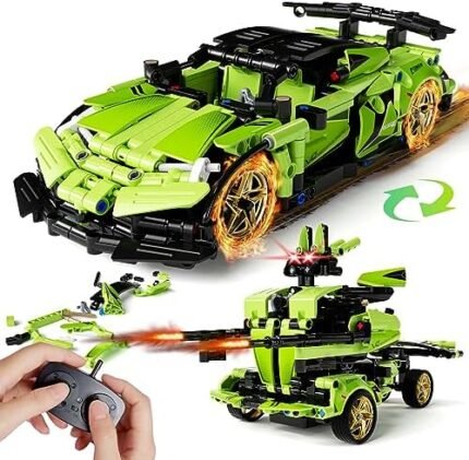 App-Controlled Robot STEM Building Kit - 461 Pcs Educational Blocks for Kids, Remote Control Car Toy Set for Boys & Girls (Green)