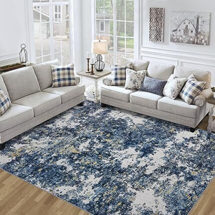 Area Rug Living Room Rugs: 5x7 Washable Rug with Anti-Slip Backing Non-Shedding Stain-Resistant Foldable Modern Abstract Carpet for Bedroom Dining Room Nursery Home Office (Blue/Multi)