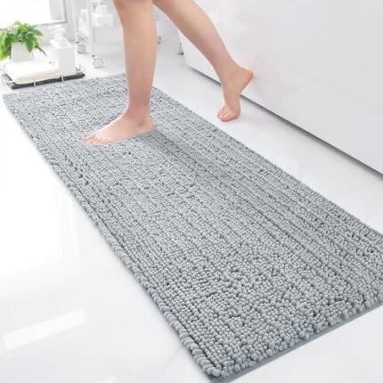 Arotive Chenille Bathroom Rug Mat, Extra Soft Thick Absorbent Shaggy Bath Rugs, Non-Slip Machine Wash Dry Plush Bath Runner Mats for Bathroom, Living Room, and Laundry Room (60"x20", Light Grey)