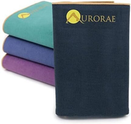 Aurorae Synergy Foldable On-the-Go Travel Yoga,Gym/Exercise Mat for Yogis on the Move with Integrated Microfiber Towel and Anti-Slip Patented 2-in-1 Technology. No Odor and No Bunching