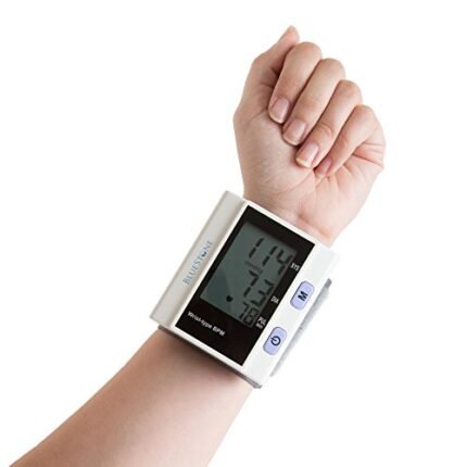 Automatic Wrist Blood Pressure Monitor - Pulse Measuring Machine with Digital LCD Screen, Adjustable Wrist Cuff, and Storage Case by Bluestone (White)