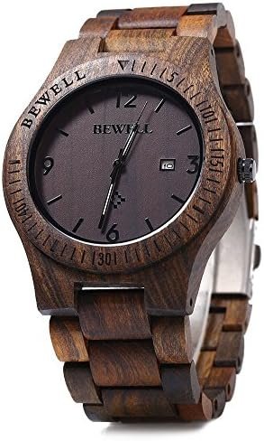 BEWELL ZS-W086B Wooden Watch Men Gifts Handmade Date Display Quartz Movement Analog Lightweight Wood Wrist Watches