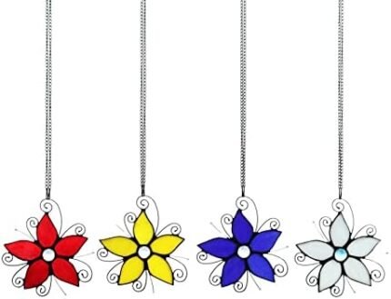 BIEYE Five-Petal Wildflowers Tiffany Style Stained Glass Suncatcher Window Hangings, 5 Petals