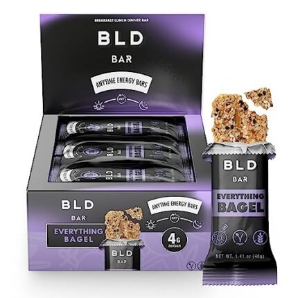 BLD BAR - Savory Energy Bars - Meal Replacement - High Protein Vegan Bars - Gluten Free and Low Sugar - Low Sweetness Vegan Snack 12-Count (Everything Bagel)