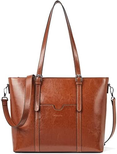 BOSTANTEN Womens Leather Laptop Tote Office Shoulder Handbag Vintage Briefcase 15.6 inch Computer Work Purse