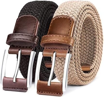 BULLIANT Belt for Men 2Pack,Mens Gift Stretch Braided Web Belt Elastic for Casual Golf Jeans,1 3/8"