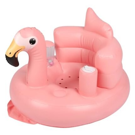 Baby Seat Inflatable Infant Floor Seat Toddler Chair Support Sitting Up Built in Air Pump with Tinkling Bells for 5-36 Months Home and Travel (Pink)