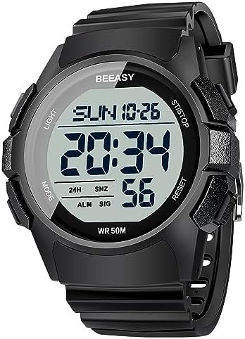 Beeasy Men Digital Sports Watch,Waterproof Watch with Stopwatch Countdown Timer Alarm Function Dual Time Rubber Strap Wrist Watch for Men/Student