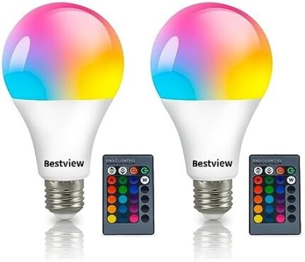 Bestview RGB LED Light Bulb, Color Changing Light Bulbs with Remote Control, RGBW Warm White 5W E27 Screw Base,Mood Light Flood E26 Light Bulb-16 Color Choices for Home Party Bedroom Outdoor(2 Pack)