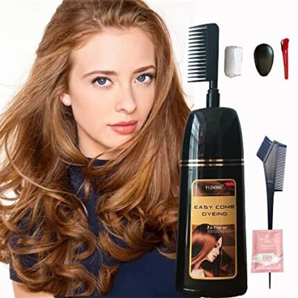 Brown Hair Dye Shampoo YIZHONG Light Golden Brown Hair Color For Gray Hair Coverage Permanent Hair Dye Shampoo3 in 1 For Women Men Easy Comb Dyeing…