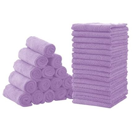 CORAL DOCK Baby Washcloths, Newborn Essentials Super Absorbent Baby Wipes, Gentle on Sensitive Skin for New Born Face, Baby Registry as Shower for Girls and Boys, Lavender, 9x9 Inch (Pack of 32)