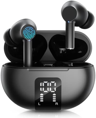 Carego Wireless Ear Buds Bluetooth Earbuds, 40H Playback LED Display Bluetooth 5.3 Headphone with Mic, HiFi Stereo Sound, Waterproof in-Ear Earphones for iPhone/Samsung/Android (Black)