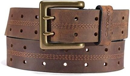 Carhartt Casual Rugged Belts for Men, Available in Multiple Styles, Colors & Sizes, Saddle Leather Double Prong (Brown), 34